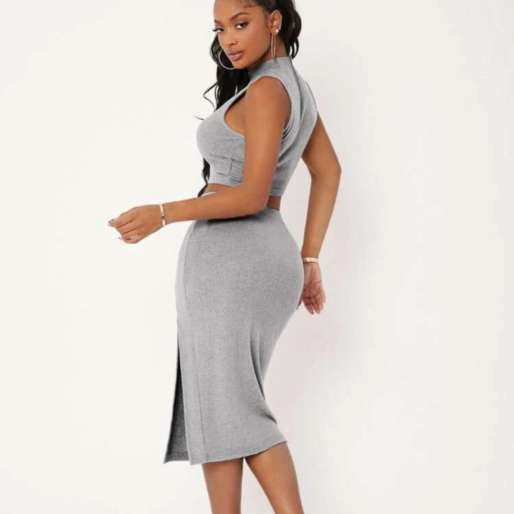 SHEIN SXY Mock Neck Tank Top & Split Thigh Skirt